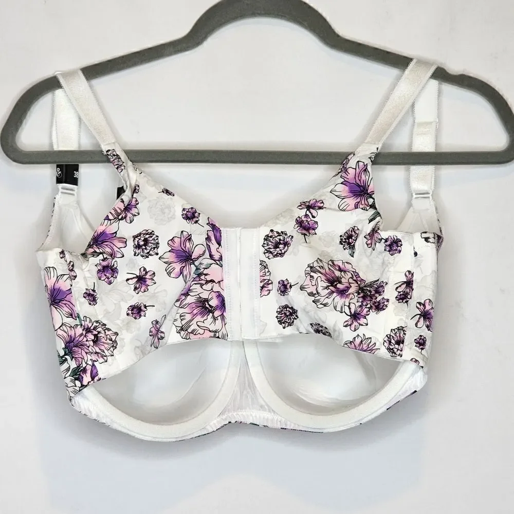 50D Torrid Balconette Bra Back Smoothing Full Coverage Purple Floral Wired Lined